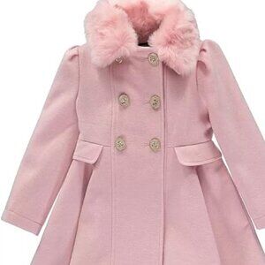 Rothschild Pink Princess Easter Coat Pea Jacket Removable Faux Fur Collar sz. 2T